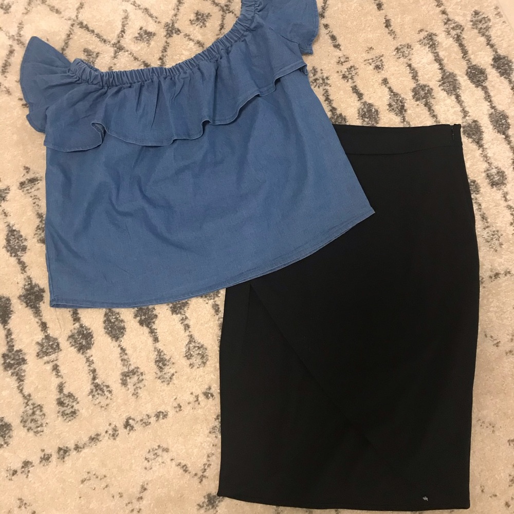Chambray Shirt and Black Penciled Skirt